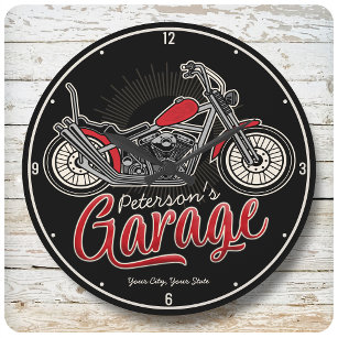 Personalised NAME Classic Biker Motorcycle Garage Large Clock