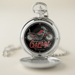 Personalised NAME Classic Biker Motorcycle Garage Pocket Watch