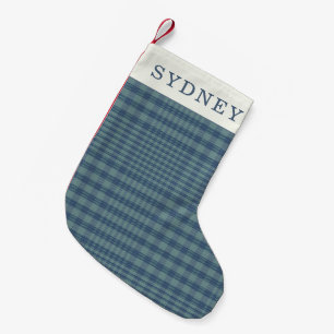 Personalised Name Classic Blue Retro Glen Plaid Small Christmas Stocking