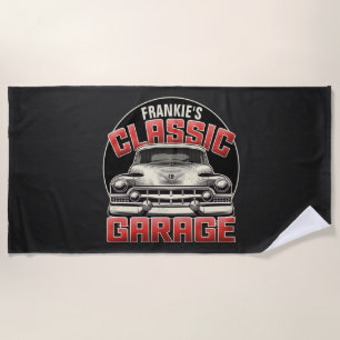 Personalised NAME Classic Car Garage Custom Shop Beach Towel
