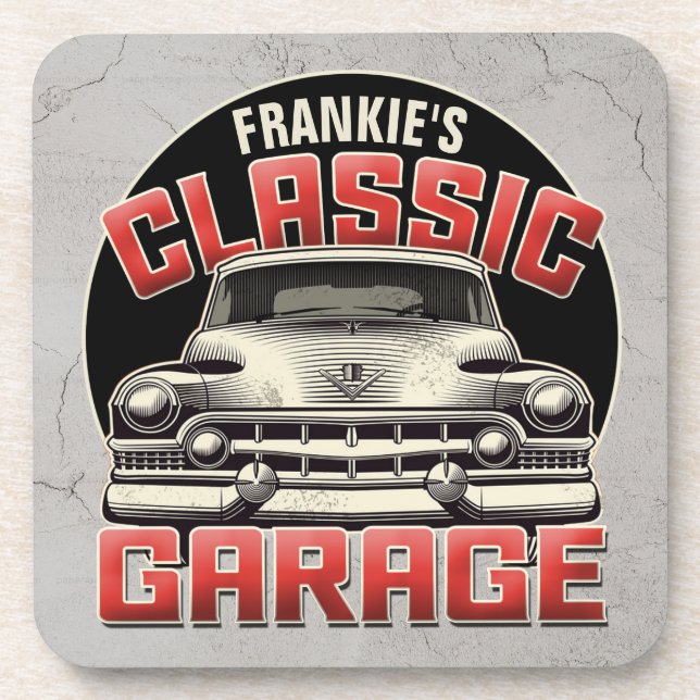 Personalised NAME Classic Car Garage Custom Shop Coaster (Front)