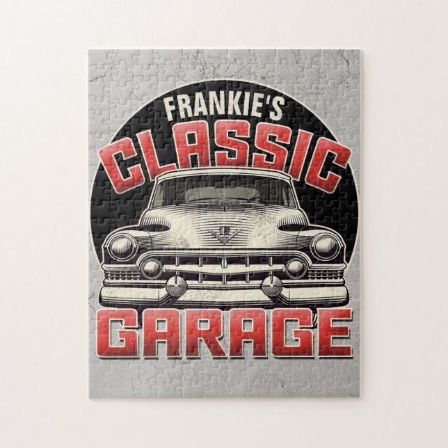Personalised NAME Classic Car Garage Custom Shop Jigsaw Puzzle (Vertical)
