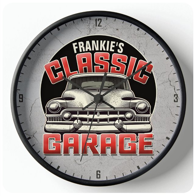 Personalised NAME Classic Car Garage Custom Shop Large Clock (Creator Uploaded)