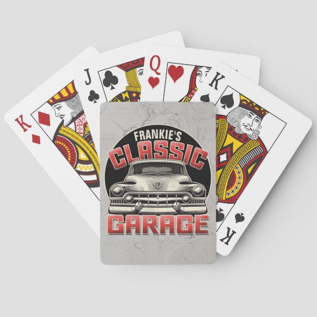 Personalised NAME Classic Car Garage Custom Shop Playing Cards (Back)