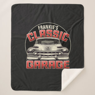Personalised NAME Classic Car Garage Custom Shop Sherpa Blanket
