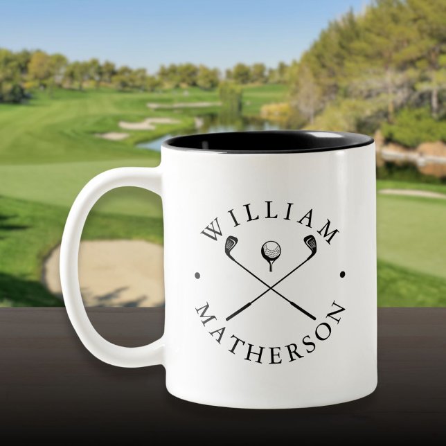 Personalised Name Classic Golf Clubs Two-Tone Coffee Mug (Personalized Name Classic Golf Clubs Two-Tone Coffee Mug)