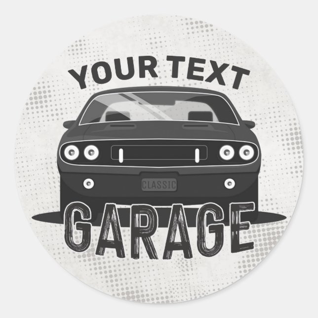 Personalised NAME Classic Muscle Car Garage Retro Classic Round Sticker (Front)