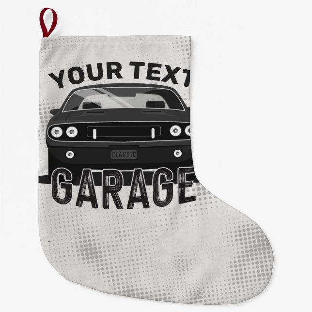 Personalised NAME Classic Muscle Car Garage Retro Large Christmas Stocking (Front)