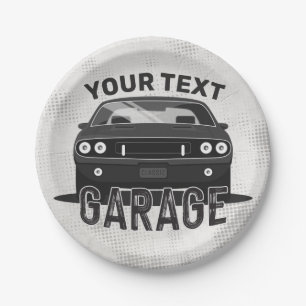 Personalised NAME Classic Muscle Car Garage Retro Paper Plate