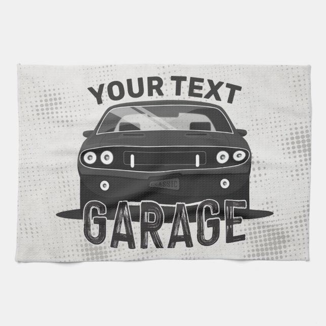 Personalised NAME Classic Muscle Car Garage Retro Tea Towel (Horizontal)