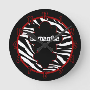 Personalised Name Clock Black and White Zebra