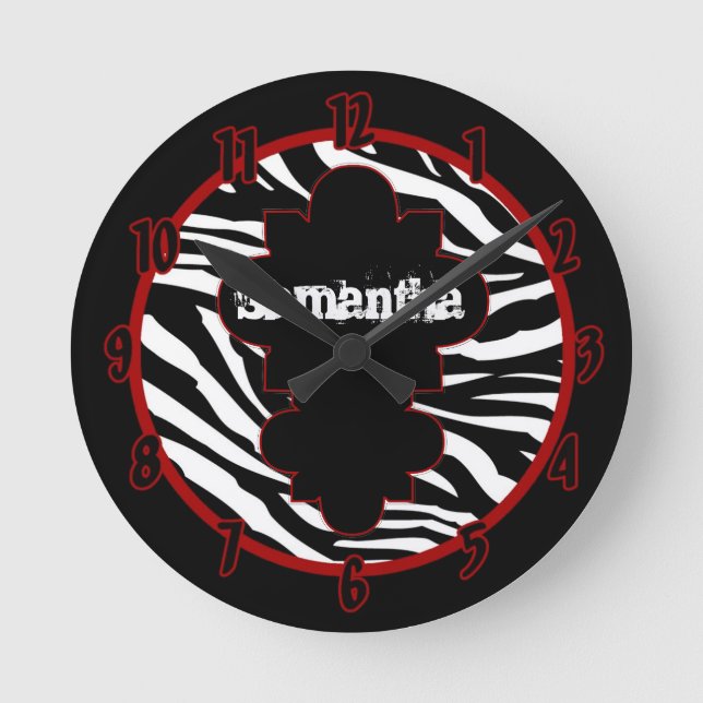 Personalised Name Clock Black and White Zebra (Front)