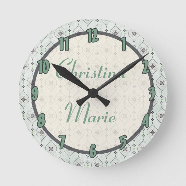 Personalised Name Clock Blue Flowers Pattern (Front)