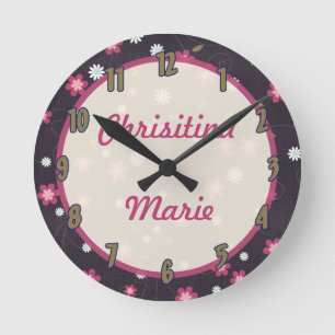 Personalised Name Clock Glitter Snowflakes Pink