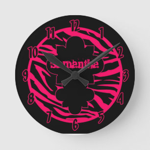 Personalised Name Clock Hot Pink Black Zebra Print