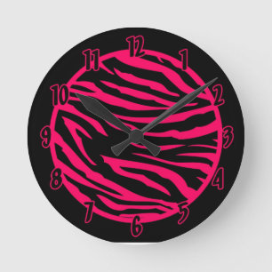 Personalised Name Clock Hot Pink Black Zebra Print
