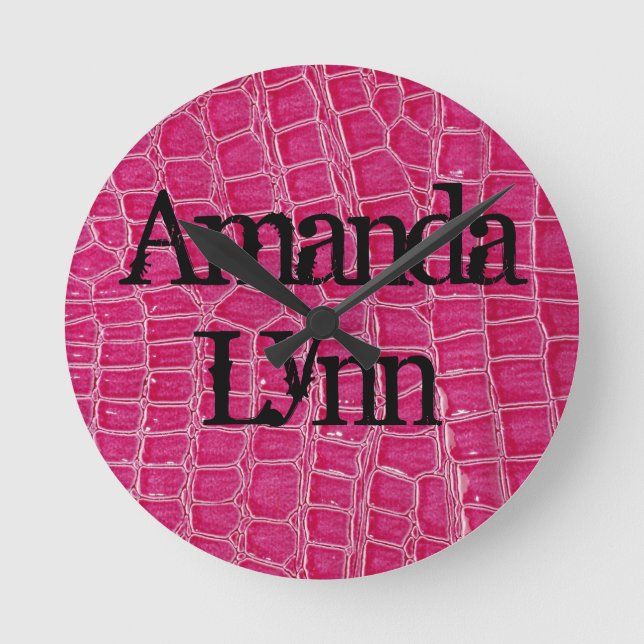 Personalised Name Clock Hot Pink Croc Crocodile (Front)