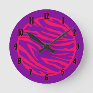 Personalised Name Clock Hot Pink Purpl Zebra Print