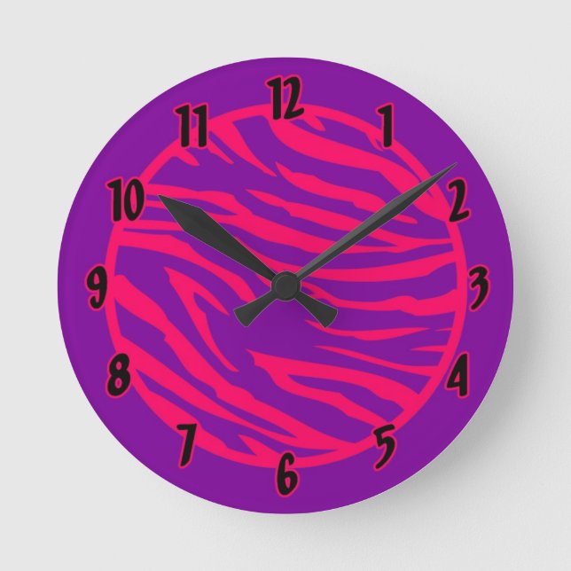Personalised Name Clock Hot Pink Purpl Zebra Print (Front)