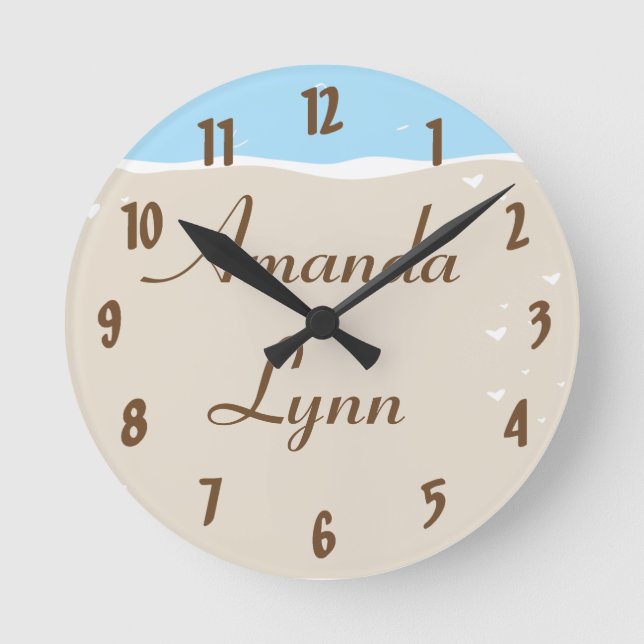 Personalised Name Clock Ocean Sea Shell Water Sand (Front)