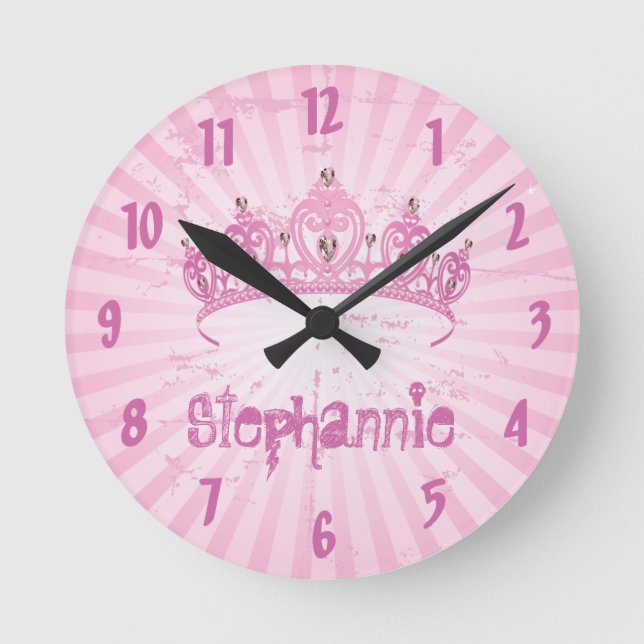 Personalised Name Clock Pink Princess Crown Tiara (Front)