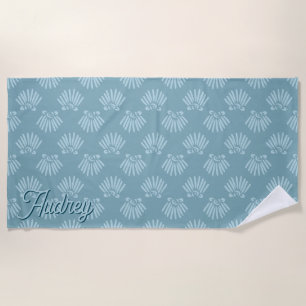Personalised Name Coastal Shell Pattern Beach Towel