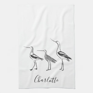 Personalised Name Coastal Shorebirds White Bird Tea Towel