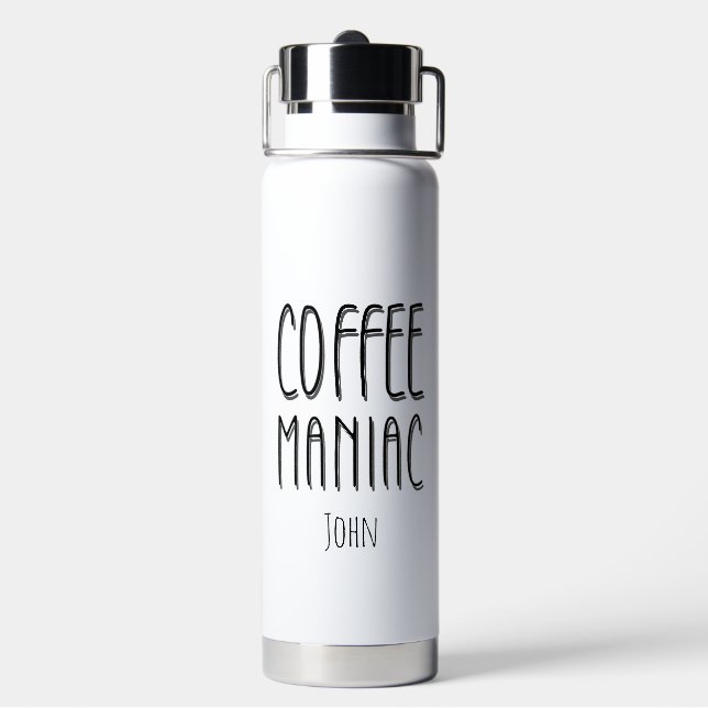 Personalised  Name Coffee Maniac - Funny  Water Bottle (Back)