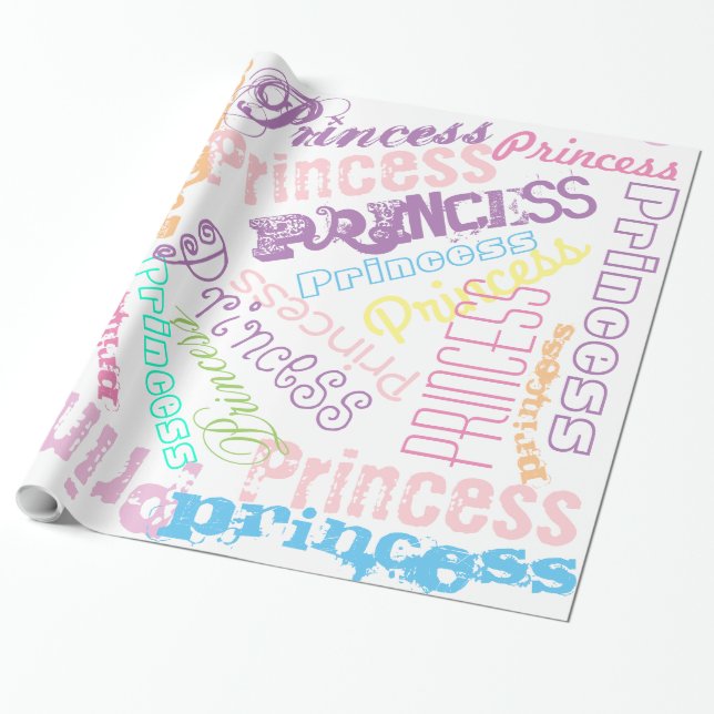 Personalised Name Collage Gift Wrap Pastel Colours (Unrolled)