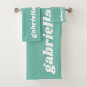 Personalised Name College Dorm Graduation Green Bath Towel Set