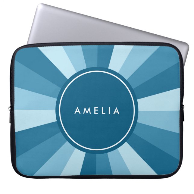 Personalised Name Colour Wheel Shades of Blue Laptop Sleeve (Front)