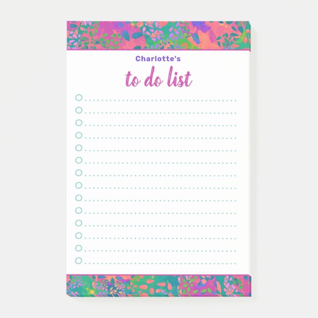 Personalised Name Colourful Abstract To Do List  Post-it Notes (Front)