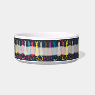 Personalised Name Colourful Cats Silhouette Bowl