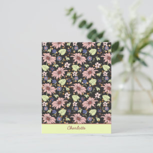 Personalised name colourful floral seamless patter postcard