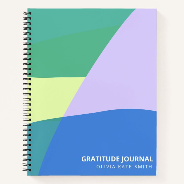 Personalised Name Colourful Modern Blue Gratitude Notebook (Front)
