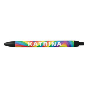 Personalised Name Colourful Rainbow Pattern Black Ink Pen