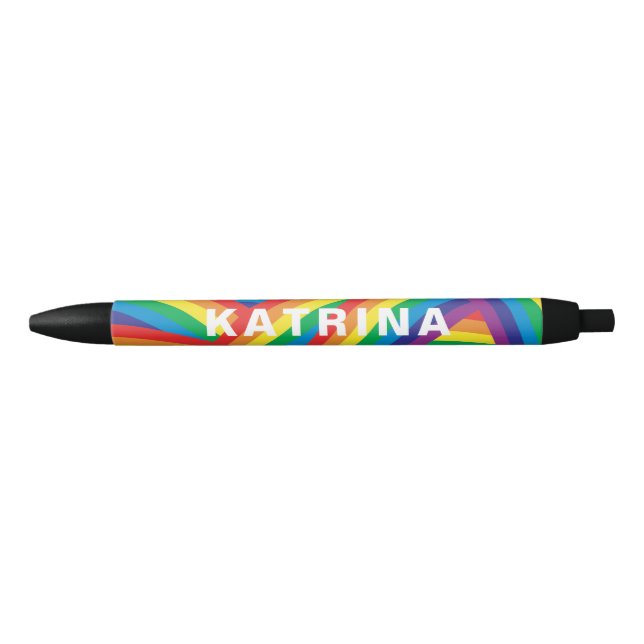 Personalised Name Colourful Rainbow Pattern Black Ink Pen (Front)