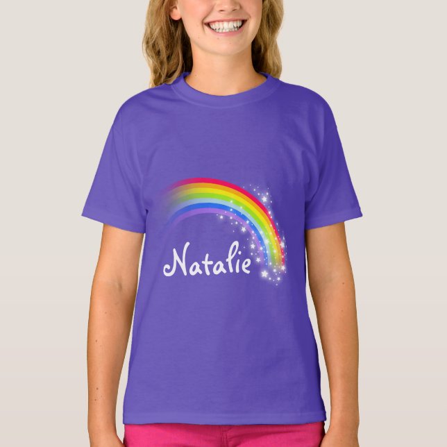 Personalised name colourful rainbow purple top (Front)