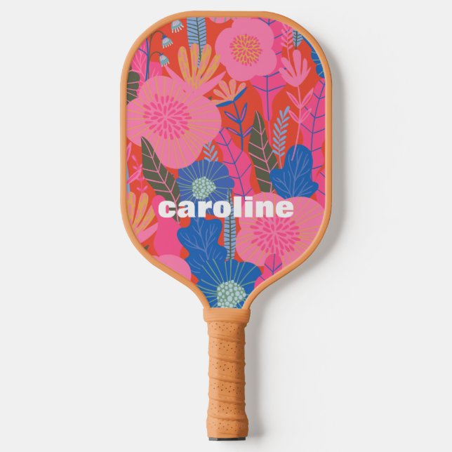 Personalised Name Colourful Red Pink Floral  Pickleball Paddle (Front)
