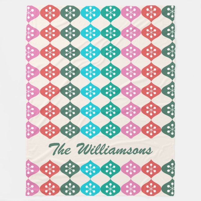 Personalised Name Colourful Retro Geometric Patter Fleece Blanket (Front)