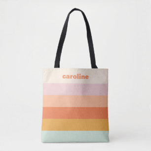 Personalised Name Colourful Stripes Retro Pastel Tote Bag