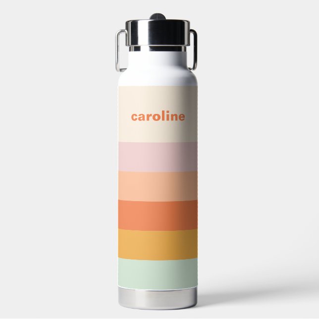 Personalised Name Colourful Stripes Retro Pastel Water Bottle (Front)