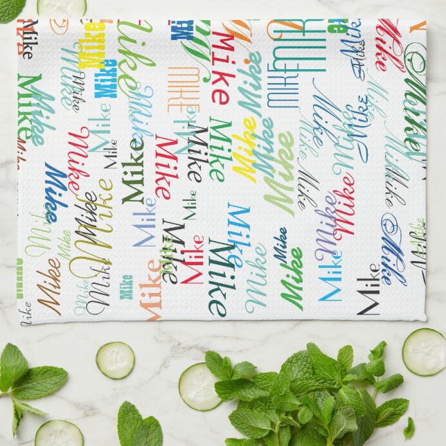 Personalised name colourful tea towel (Folded)