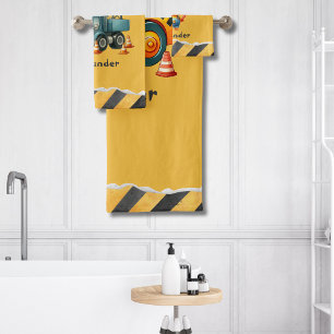 Personalised Name Construction Vehicles baby boy Bath Towel Set