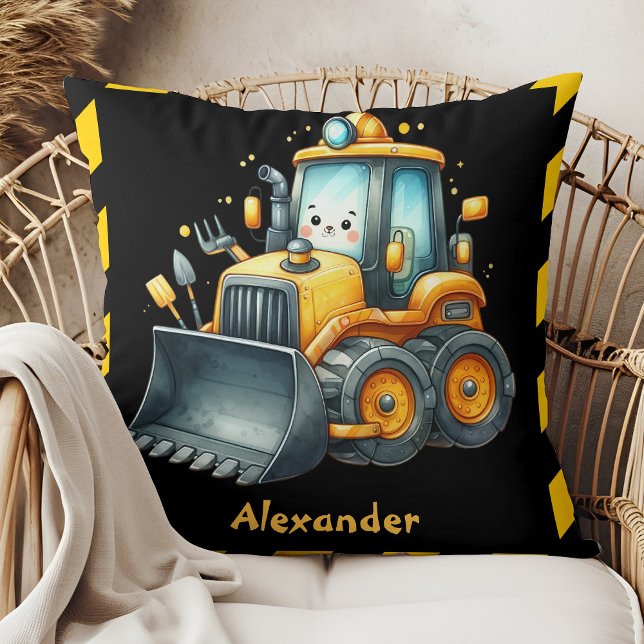 Personalised Name Construction Vehicles Baby Boy Cushion (Creator Uploaded)