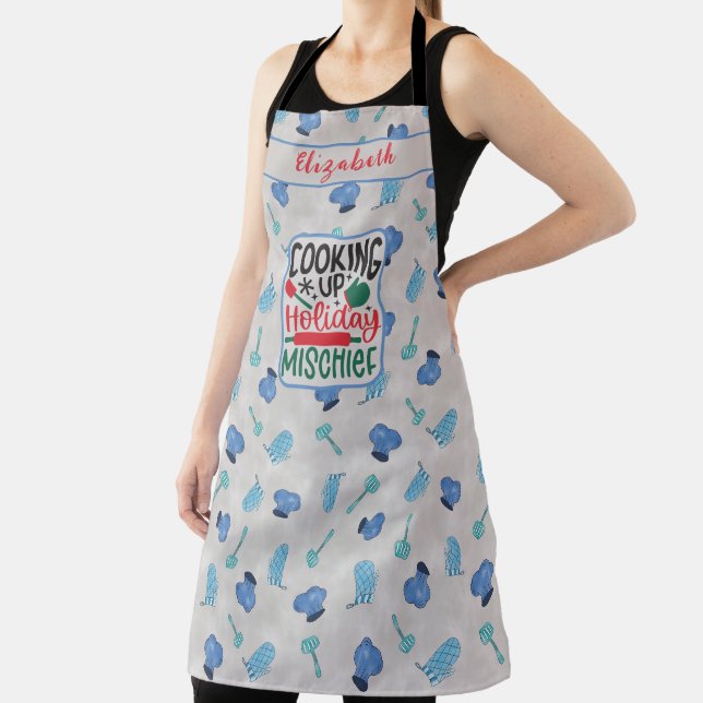 Personalised Name Cooking Up Holiday Mischief Apron (Insitu)