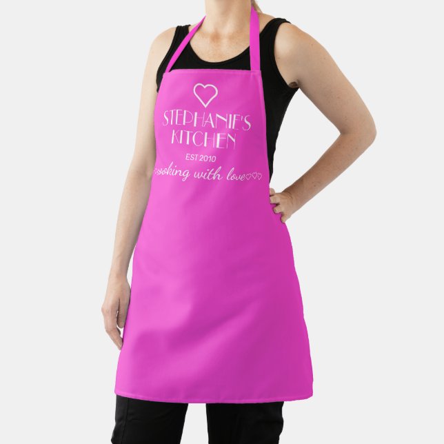 Personalised Name Cooking With Love Pink Apron (Insitu)