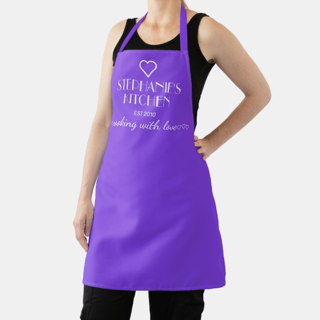 Personalised Name Cooking With Love Purple Apron (Insitu)