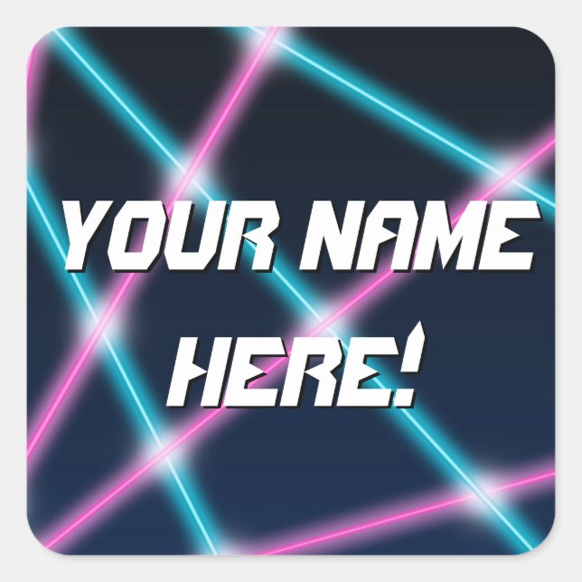 Personalised Name Cool Kids 80s Laser Retro Neon Square Sticker (Front)