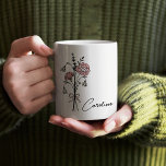 Personalised Name Coquette Birth Flower January  Coffee Mug<br><div class="desc">This personalised mug featuring a delicate hand-drawn bouquet of January's birth flower, the carnation, is the perfect gift for a special bridesmaid, mum, or grandma. Whether you're celebrating a wedding, a birthday, or simply want to say thank you, this custom mug adds a sentimental and elegant touch to any occasion....</div>